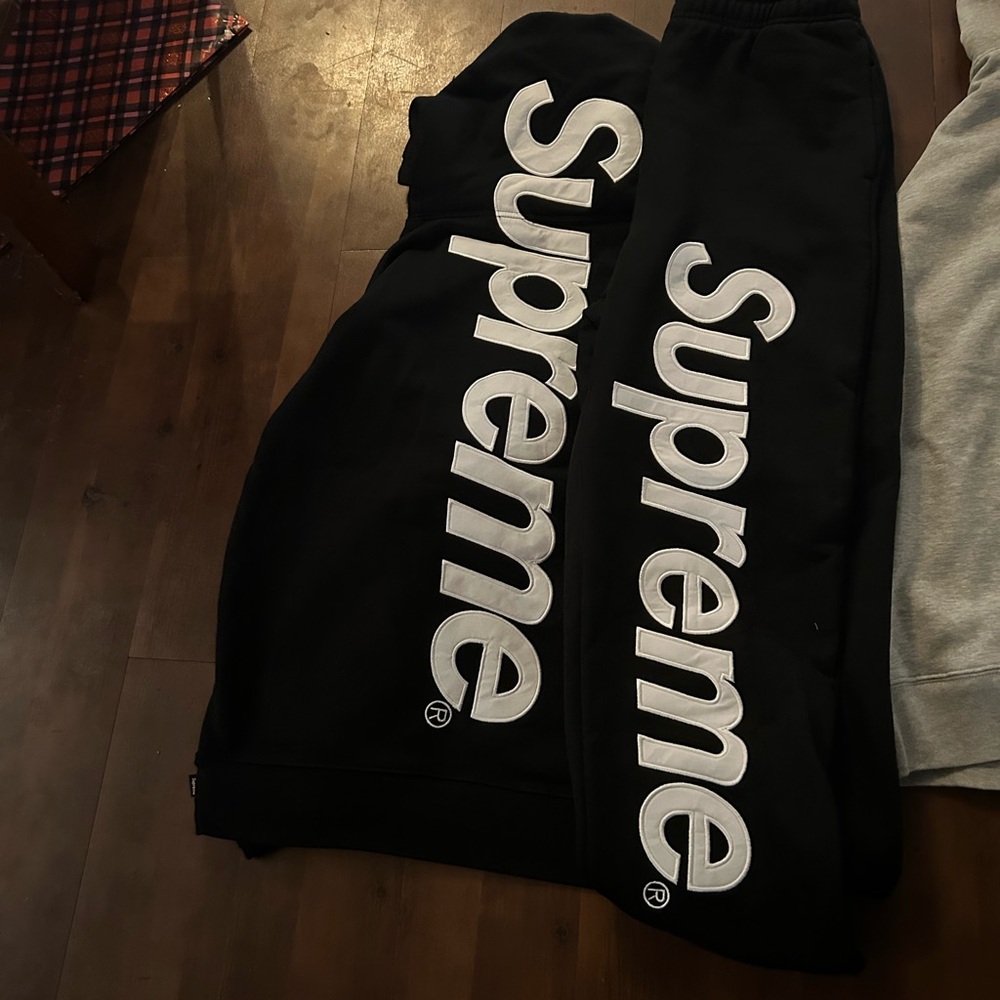 Supreme Black and White Logo Sweatpants